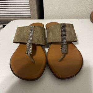 Women’s Italian Shoemakers Slide/Thong Sandal Tan Felt Feel Leather Sz 8